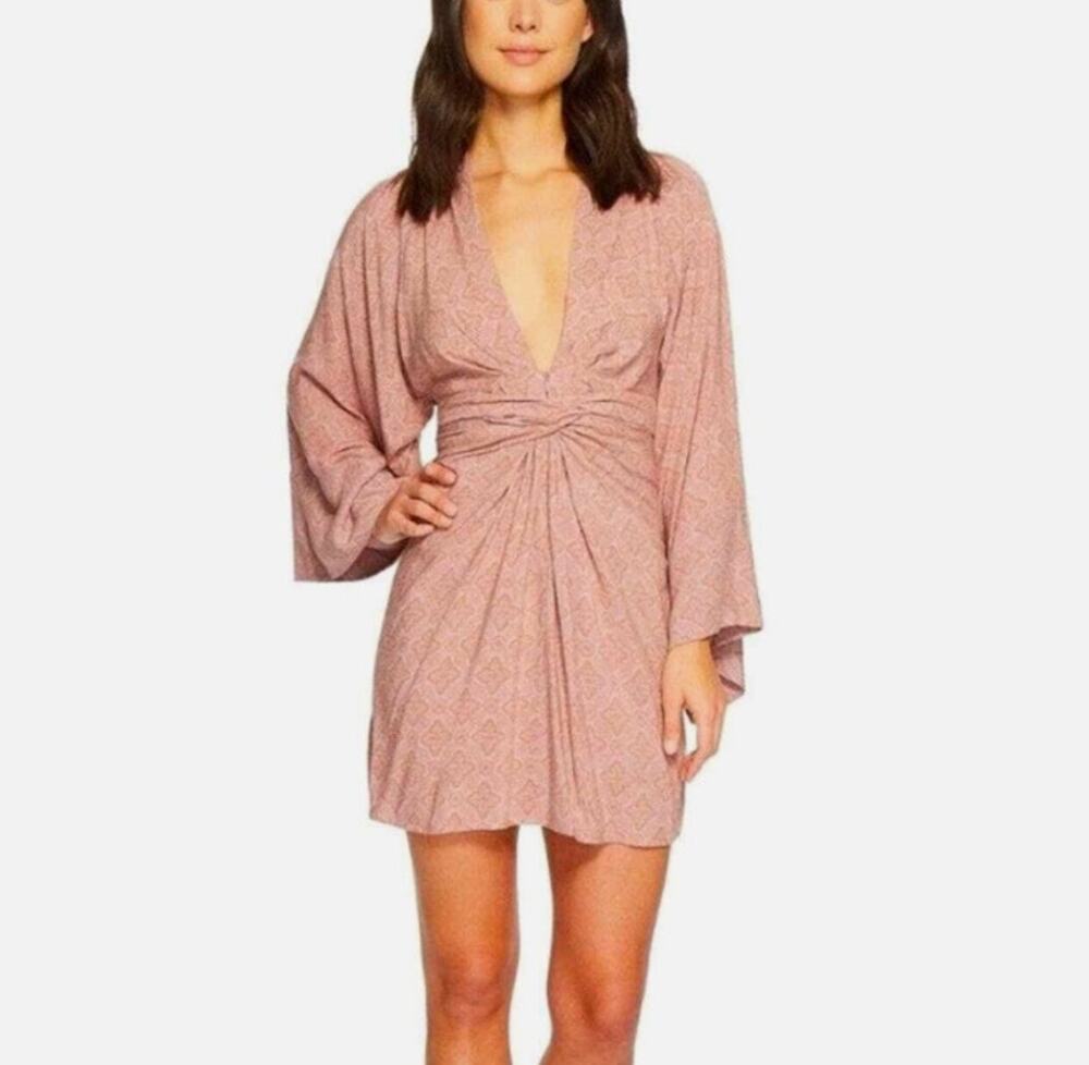 JEN'S PIRATE BOOTY Contessa Mini Dress Bell Sleeve Wrap Kimono Pink Extra Small